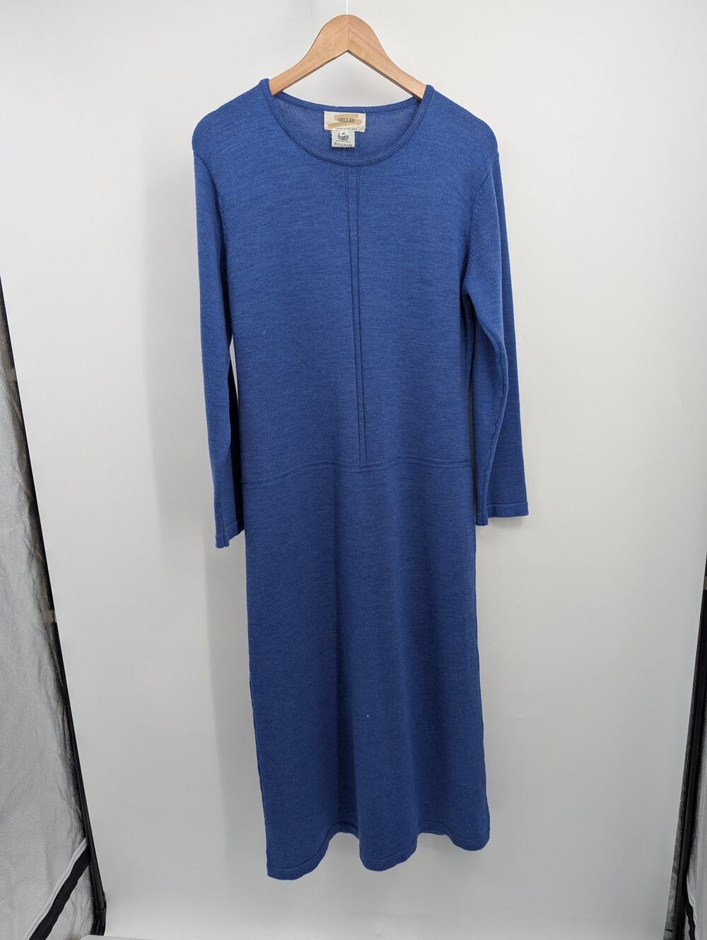 Millar Pure New Wool Knit Midi Dress, Size M, Made in Ireland, Blue Cottagecore